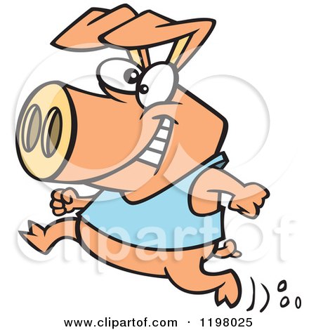 Cartoon of a Happy Pig Running in a Shirt - Royalty Free Vector Clipart by toonaday