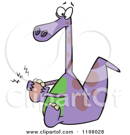 Cartoon of a Purple Dinosaur with a Sore Foot - Royalty Free Vector Clipart by toonaday