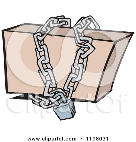 Cartoon of a Box Locked up in Chains - Royalty Free Vector Clipart by toonaday