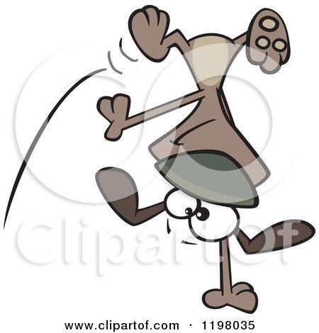 Cartoon of a Happy Brown Dog Doing a Cartwheel - Royalty Free Vector Clipart by toonaday
