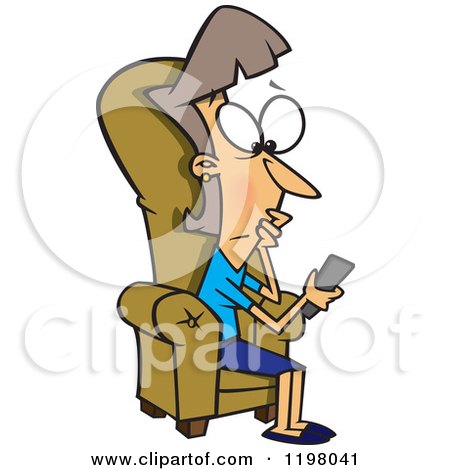 Cartoon of a Clueless Caucasian Woman Looking at a Television Remote Control - Royalty Free Vector Clipart by toonaday