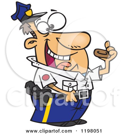 Cartoon of a Male Police Officer Eating a Donut - Royalty Free Vector Clipart by toonaday