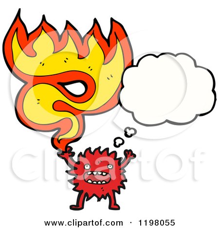 Cartoon of a Furry Flame Monster Thinking - Royalty Free Vector Illustration by lineartestpilot