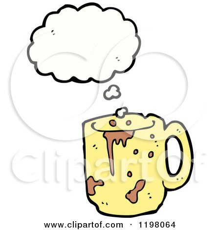 Cartoon of a Messy Coffee Mug Thinking - Royalty Free Vector Illustration by lineartestpilot