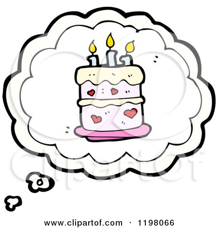Cartoon of a Birthday Cake in a Speaking Bubble - Royalty Free Vector Illustration by lineartestpilot