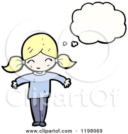 Cartoon of a Little Girl Thinking - Royalty Free Vector Illustration by lineartestpilot