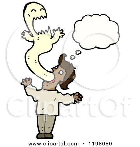 Cartoon of a Man Vomiting up a Ghost Thinking - Royalty Free Vector Illustration by lineartestpilot