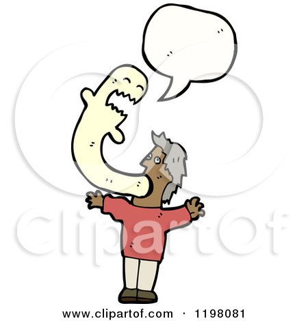 Cartoon of a Man Vomiting up a Ghost Speaking - Royalty Free Vector Illustration by lineartestpilot