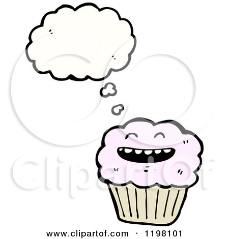 Cartoon of a Cupcake Thinking - Royalty Free Vector Illustration by lineartestpilot