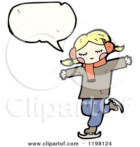Cartoon of a Girl Ice Skating and Speaking - Royalty Free Vector Illustration by lineartestpilot