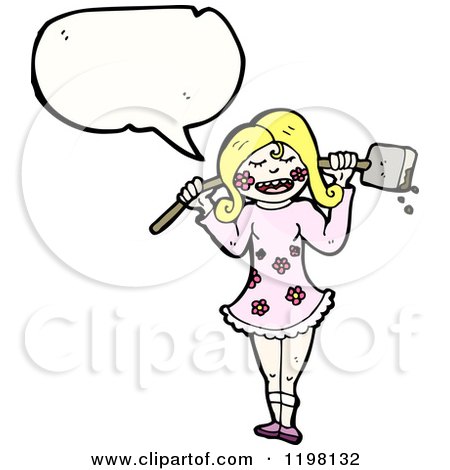 Cartoon of a Girl with a Hammer Speaking - Royalty Free Vector Illustration by lineartestpilot