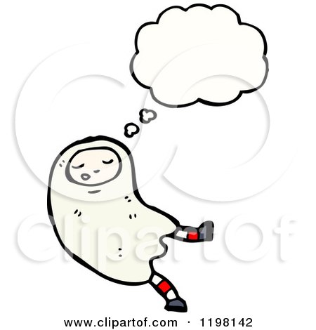 Cartoon of a Child in a Ghost Costume Thinking - Royalty Free Vector Illustration by lineartestpilot