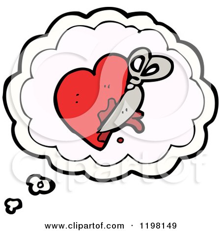 Cartoon of a Pair of Scissors Cutting a Heart in a Speaking Bubble - Royalty Free Vector Illustration by lineartestpilot