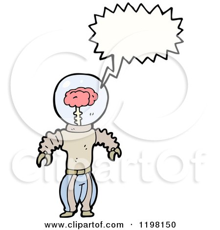 Cartoon of a Space Brain Speaking - Royalty Free Vector Illustration by lineartestpilot