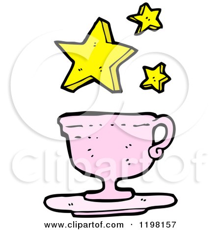 Cartoon of a China Cup and Stars - Royalty Free Vector Illustration by lineartestpilot