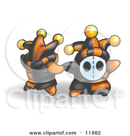 Two Joker Jester Characters Dancing Together Clipart Illustration by Leo Blanchette