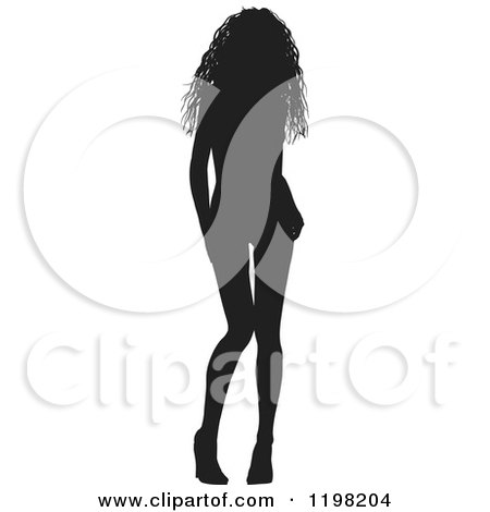 Clipart Of A Sexy Black Silhouetted Woman With Loose Curly Hair, Wearing  Heels And Tilting Her Knees Inward - Royalty Free Vector Illustration by KJ  Pargeter #1198204