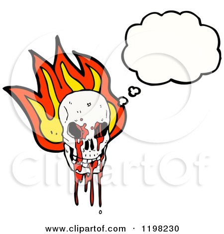 Cartoon of a Bloody Flaming Skull Speaking - Royalty Free Vector Illustration by lineartestpilot