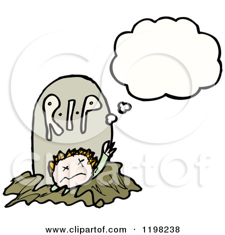 Cartoon of a Zombie Rising from the Grave Thinking - Royalty Free Vector Illustration by lineartestpilot