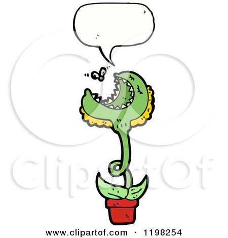Cartoon of a Carnivorius Flower Speaking - Royalty Free Vector Illustration by lineartestpilot