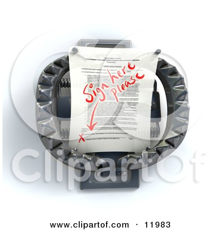 Contractual Document on a Trap, Waiting for a Signature Clipart Illustration by Leo Blanchette