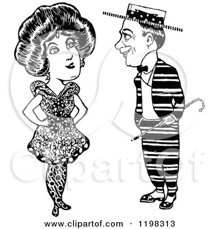 Clipart of a Black and White Vintage Quirky Couple - Royalty Free Vector Illustration by Prawny Vintage