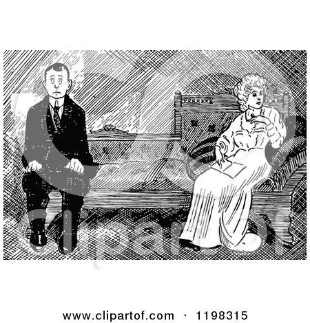 Clipart of a Black and White Vintage Distant Couple - Royalty Free Vector Illustration by Prawny Vintage