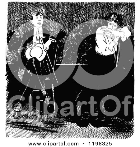 Clipart of a Black and White Vintage Couple Sitting - Royalty Free Vector Illustration by Prawny Vintage