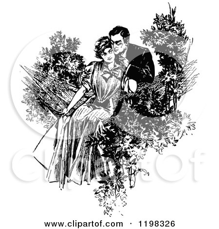 Clipart of a Black and White Vintage Couple in a Hammock - Royalty Free Vector Illustration by Prawny Vintage