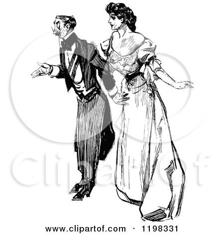 Clipart of a Black and White Vintage Posh Couple - Royalty Free Vector Illustration by Prawny Vintage