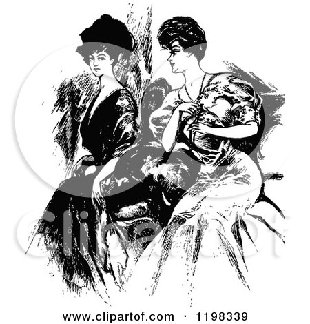 Clipart of Black and White Vintage Elegant Ladies Sitting - Royalty Free Vector Illustration by Prawny Vintage