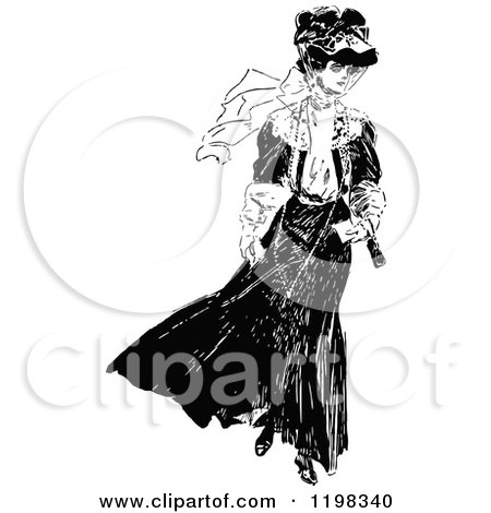 Clipart of a Black and White Vintage Elegant Lady - Royalty Free Vector Illustration by Prawny Vintage