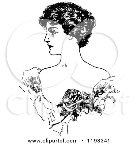 Clipart of a Black and White Vintage Elegant Lady 2 - Royalty Free Vector Illustration by Prawny Vintage