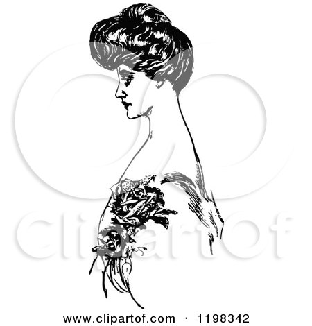 Clipart of a Black and White Vintage Elegant Lady 3 - Royalty Free Vector Illustration by Prawny Vintage