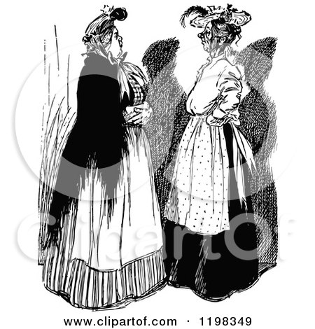 Clipart of Black and White Vintage Ladies Talking - Royalty Free Vector Illustration by Prawny Vintage