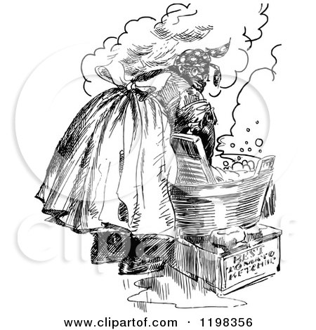 Clipart of a Black and White Vintage Woman Washing Laundry - Royalty Free Vector Illustration by Prawny Vintage