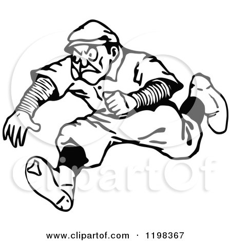 Clipart of a Black and White Vintage Man Running - Royalty Free Vector Illustration by Prawny Vintage