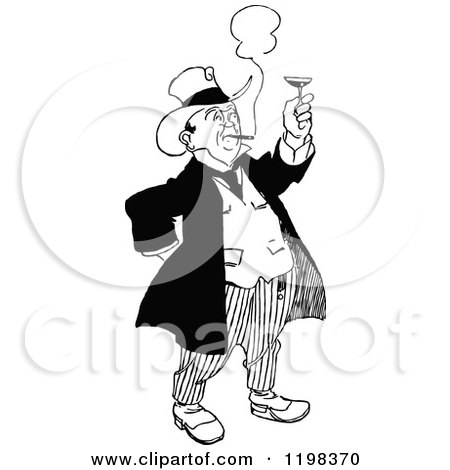 Clipart of a Black and White Vintage Toasting Man - Royalty Free Vector Illustration by Prawny Vintage
