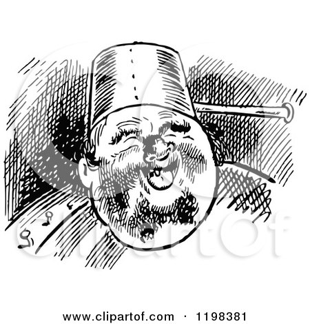 Clipart of a Black and White Vintage Man Wearing a Pan on His Head - Royalty Free Vector Illustration by Prawny Vintage