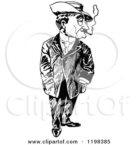 Clipart of a Black and White Vintage Man Smoking - Royalty Free Vector Illustration by Prawny Vintage