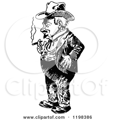 Clipart of a Black and White Vintage Man Smoking 2 - Royalty Free Vector Illustration by Prawny Vintage