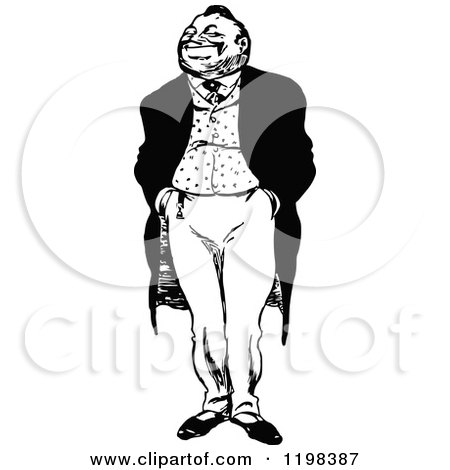 Clipart of a Black and White Vintage Smug Man - Royalty Free Vector Illustration by Prawny Vintage