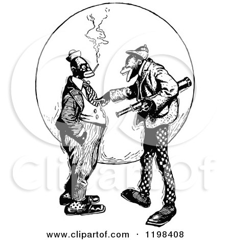 Clipart of Black and White Vintage Two Men Talking 7 - Royalty Free Vector Illustration by Prawny Vintage