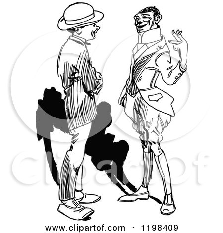Clipart of Black and White Vintage Two Men Talking 8 - Royalty Free Vector Illustration by Prawny Vintage