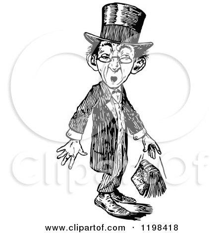 Clipart of a Black and White Vintage Surprised Man Dropping a Book - Royalty Free Vector Illustration by Prawny Vintage