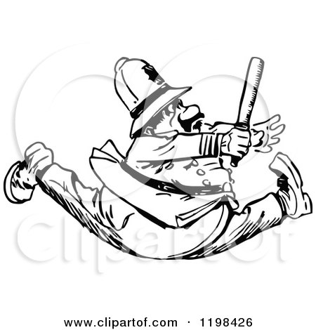 Clipart of a Black and White Vintage Policeman Running with His Legs Split - Royalty Free Vector Illustration by Prawny Vintage