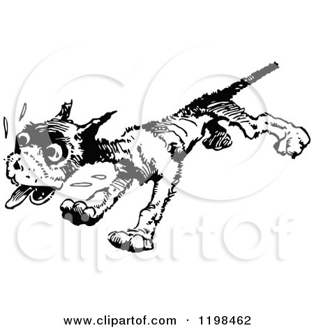 Clipart of a Black and White Vintage Scared Running Dog - Royalty Free Vector Illustration by Prawny Vintage