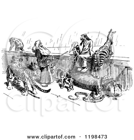 Clipart of a Black and White Vintage Scene on Noahs Ark - Royalty Free Vector Illustration by Prawny Vintage