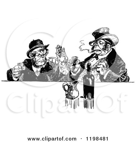 Clipart of Black and White Vintage Men at a Bar - Royalty Free Vector Illustration by Prawny Vintage