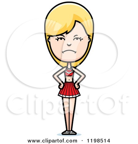 Cartoon of a Mad Blond Cheerleader with Folded Arms - Royalty Free Vector Clipart by Cory Thoman